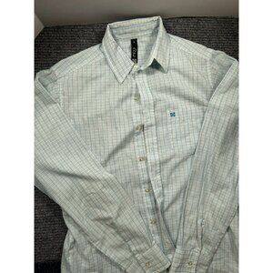 KR3W Men's Small Blue & White Plaid Button-Up Long-Sleeve Shirt